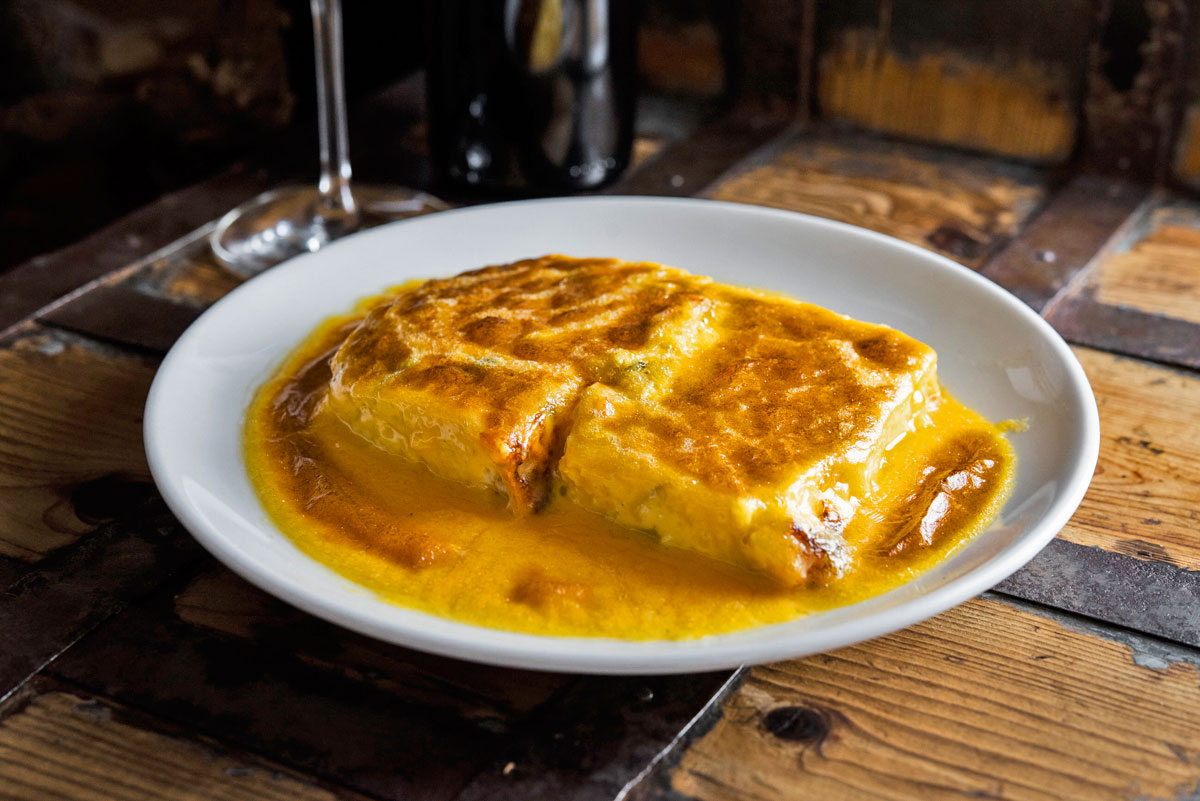 Pastel de puerros y marisco en Restaurantes El Buey Madrid